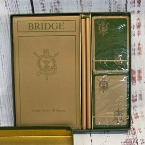 Harrods Bridge Set Green Gold Like NEW Piatnik Cards Score Pads Pencils
